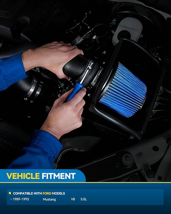 PHILTOP Cold Air Intake Kit for 1989 1990 1991 1992 1993 Ford Mustang V8 5.0L (Blue)