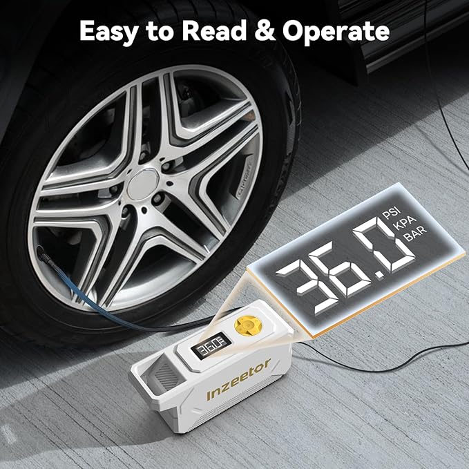 150 PSI Tire Inflator Portable Air Compressor, 12V DC Auto Shutoff Air Pump with Digital Pressure Gauge and Emergency LED Light for Car Tires, Bicycle & Balloons, White