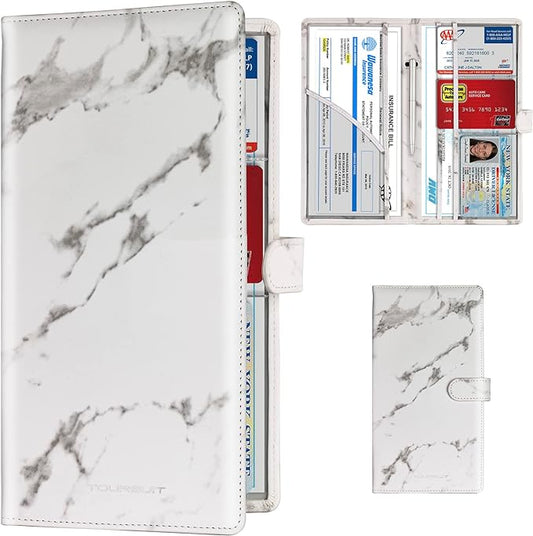 TOURSUIT Car Registration and Insurance Card Holder, Vehicle License Document Glove Box Compartment Organizer, Interior Car Accessories for Women Men Teens (Marble Grey)