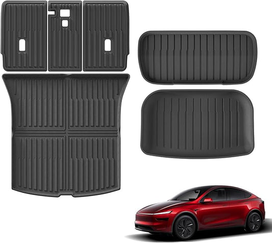 6PCS Trunk Mats & Frunk Mat & Backrest Mats for New 2025 2026 Tesla Model Y Juniper 5-Seats All Weather TPE Cargo Mat Frunk Liner Trunk Lower Pad Accessories Interior Black