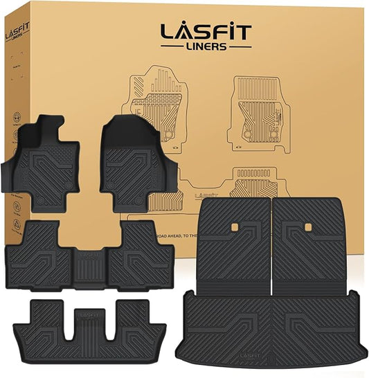 LASFIT Floor Mats&Trunk Mat&Backrest Mat for Lexus TX/TX350/TX500h/TX550h+ 2024 2025 2026, TPE All Weather Floor Liners for Lexus TX 350, 3Row&Cargo Mat for Tx Car Mats(Cargo Mat Fit with Subwoofer