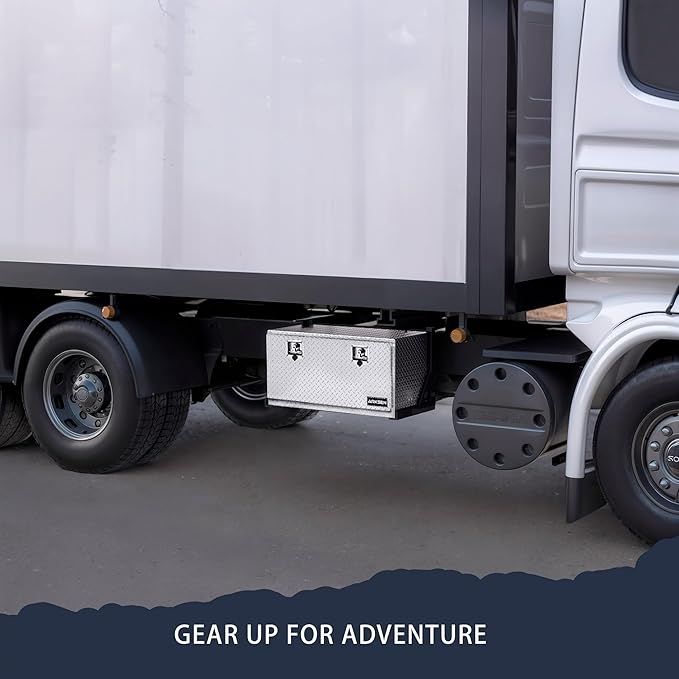 ARKSEN 36 Inch Heavy Duty Aluminum Diamond Plate Tool Underbody Box, Waterproof Square Truck Storage Organizer Chest for Pick Up Truck Bed, RV Trailer with T-Handle Lock and Keys - Silver