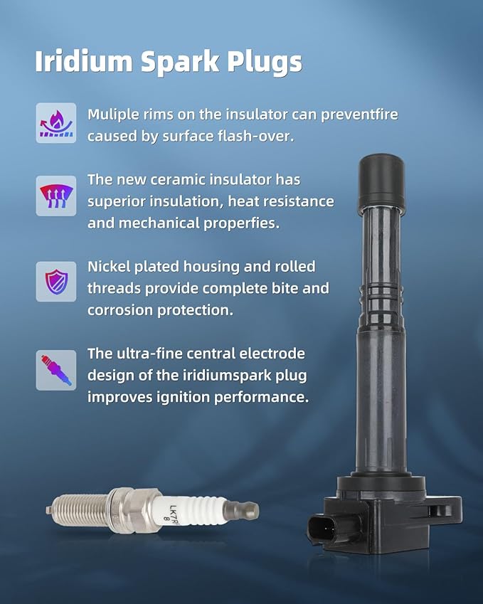 ECCPP 4 ignition coils with 4 iridium Spark Plugs,UF602,coils packs,for Honda CR-V 2010-2014,for Civic 2012-2015,Accord 2008-2012,Crosstour 2008-2012 &,for Acura ILX 2013-2015 2.4L,UF602 5C1719