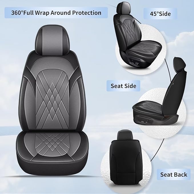 YORKNEIC Leather Seat Covers for Jeep Compass 2012-2025 2026: Waterproof Car Seat Covers Front Set Stylish Automotive Seat Protectors (2 Front Set, Black&Gray)