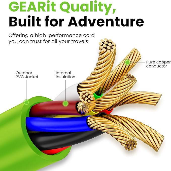 GEARit 7-Way Trailer Extension Cord (1 Foot) 7-Pin Trailer Plug Inline Cord Wire Harness Cable Double Prongs Connector for Gooseneck Hitch, Truck, Camper, RV - 1ft feet