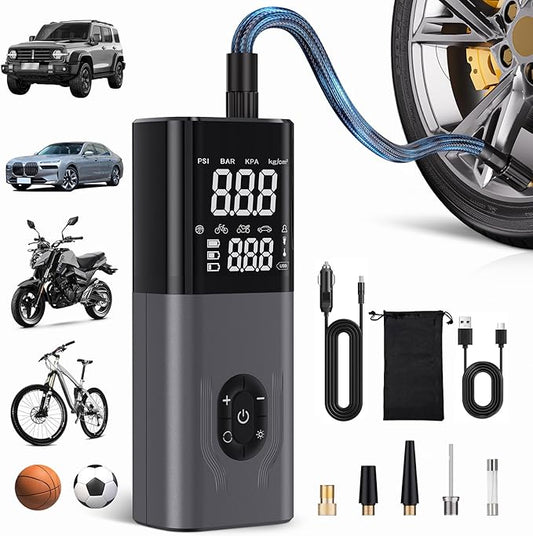 Tire Inflator Portable Air Compressor, CKWUE 180PSI Cordless Air Compressor, 6X Faster Air Pump with Digital Pressure Gauge, ire Air Pump with Dual Mode Inflation （Brown）