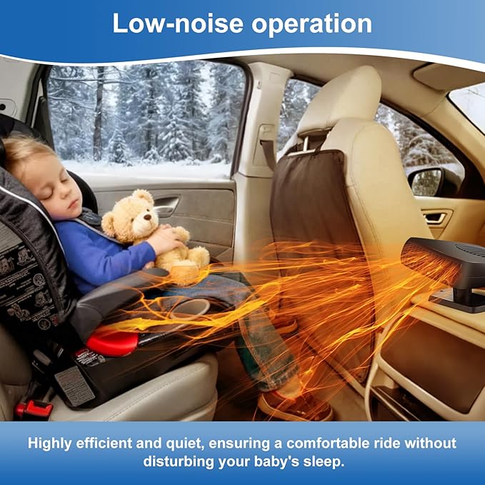 12V 200W Car Heater & Cooling Fan - Rapid Windscreen Defogger & Window Defroster for Winter & Humid Weather - Safe & Portable with Cigarette Lighter Plug-In for All Cars - Black