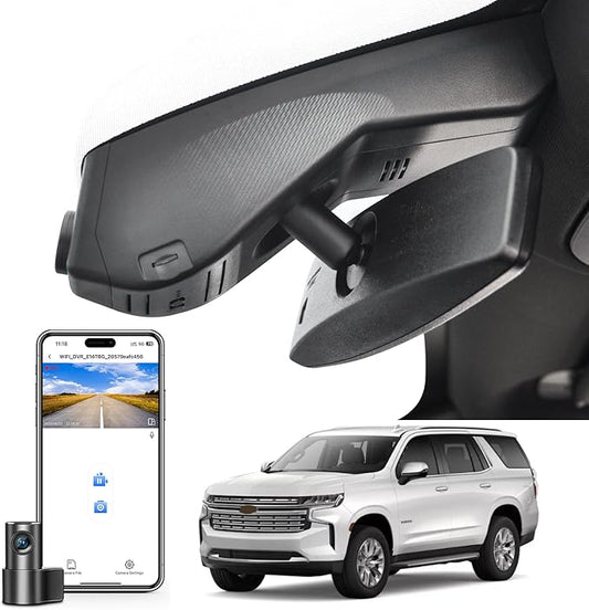 Front 4K & Rear 1080P Dash Cam Custom fit for 12th Gen Suburban / 5th Gen Tahoe 2021-2022, Integrated OEM Look, UHD 2160P Video, WiFi & App, G-Sensor, Loop Recording, 128GB Card