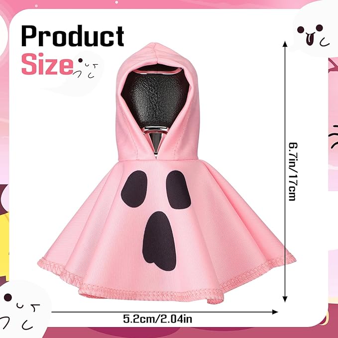 Christmas Car Gear Shift Hoodie Decoration Halloween Funny Gear Shift Cover Mini Universal Knob Hoodie Cover for Automotive Car Interior Accessories Gadgets Gift(Pink,Ghost)