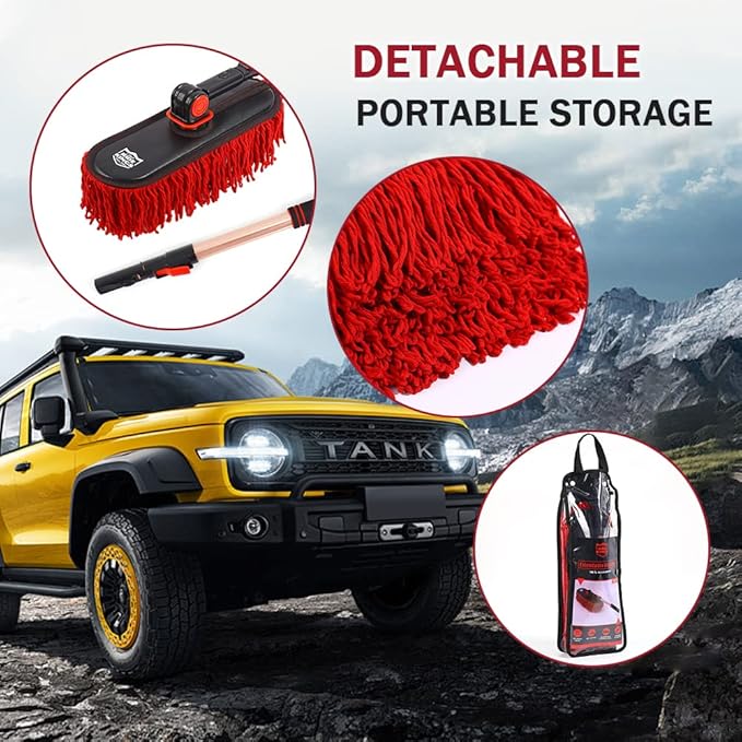 Car Duster Exterior Scratch Free,Car Dust Brush with Extendable Telescoping Handle to Remove Dust Pollen,Duster for Car,Truck,RV and Motorcycle,Large Auto Mop Duster Head, Wax Cotton Hair