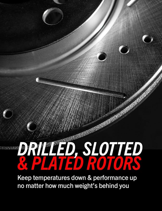 Power Stop Front and Rear K8660-36 Carbon-Fiber Ceramic Brake Pad with Drilled and Slotted Rotor Kit Z36 Truck and Tow and 2 Front & 2 Rear Sensor Wires