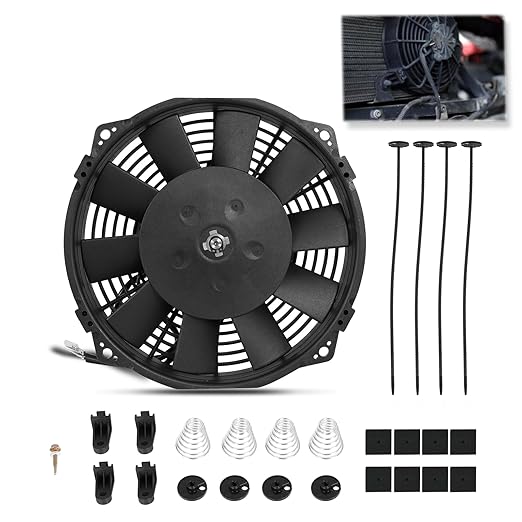 Universal 8 Inch Black Slim Radiator Cooling Fan 12V 80W with Mount Kit – Fits Radiators for Vehicles, Cars, Trucks