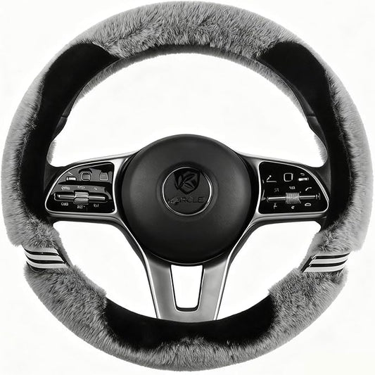 Universual Fluffy Fur Soft Fuzzy Steering Wheel Cover Leather Women Men Pink Sporty Cute 14 inch Car Accessories Non-Slip Decoration
