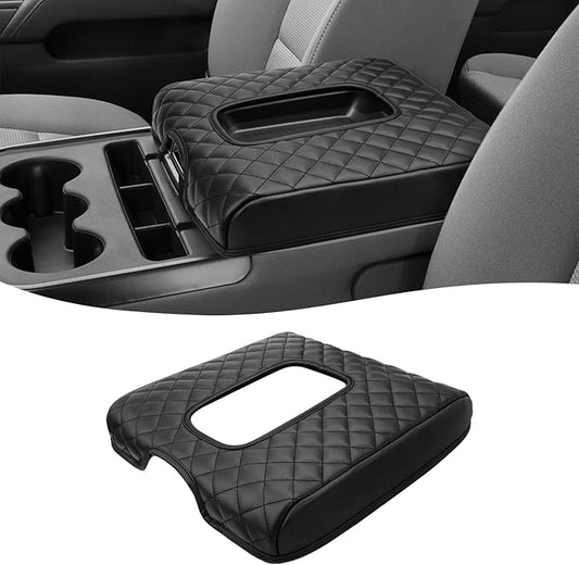 KBH Center Console Armrest Cushion Cover for 2014-2018 Chevy Silverado, GMC Sierra, 40/20/40 Split Bench Jump Seat, Vinyl Leather Trim, Anti-Scratch, Black