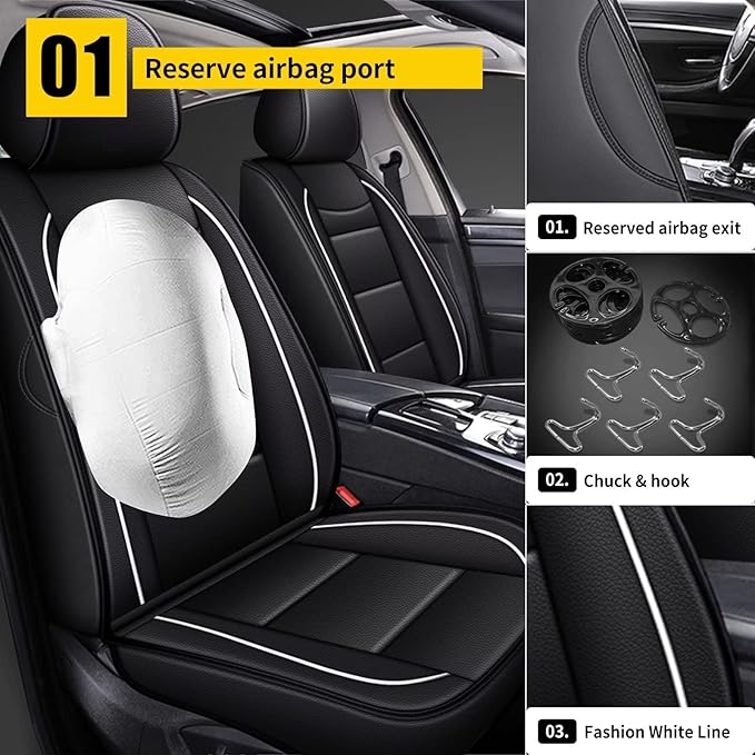 YORKNEIC Car Seat Covers Front Set fit for Jeep Wrangler 2003-2025 2026, Waterproof Leather Breathable Seat Covers Minimalist Luxury Easy Install Full Protection (2 Front Set, Black)