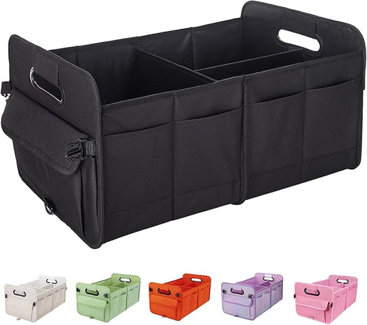 Trunk Organizer For Suv & Sedan,Car Organizers and Storage, Waterproof Collapsible & Adjustable Straps,70L Sturdy Car Organization for Car Accessories, Tools,Sundries,2-3 Compartment（Black