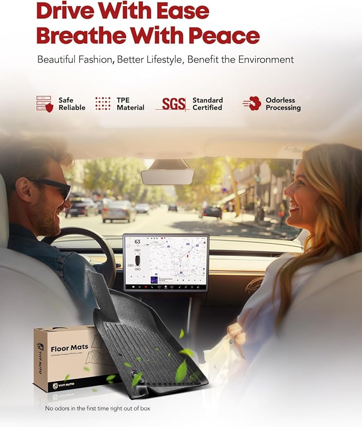 YHTAUTO Floor Mats Fit 2017-2025 Audi Q7, 2019-2024 Q8, TPE All Weather Car Mats Waterproof Anti-Slip Odorless Floor Liner, Interior Car Accessories Front & 2nd Row Liner