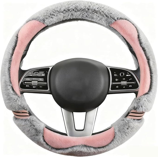 Universual Fluffy Fur Soft Fuzzy Steering Wheel Cover Leather Women Men Pink Sporty Cute 14 inch Car Accessories Non-Slip Decoration