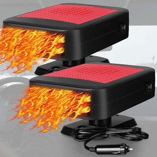 Gisafai 2 Pcs Portable Car Heater 12v 200w for Vehicle That Plugs into Cigarette Lighter 2 in 1 Heating Cooling Auto Windscreen Fan 360° Rotation Windshield Defogger Car Window Defroster(Red)