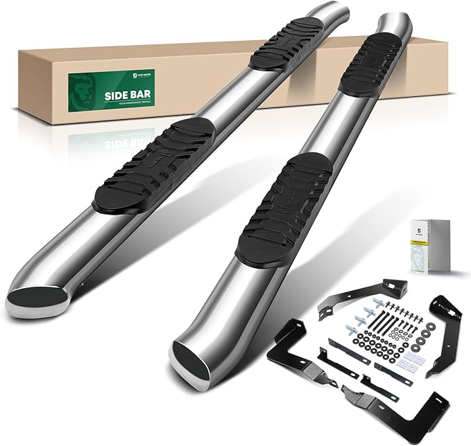 YHTAUTO 5 Inch Running Boards Side Steps Fit Dodge Ram 1500 02-08/Ram 2500 2003-2008/Ram 3500 04-08, Extended/Quad Cab, Oval Bent Ends Stainless Steel Polished Chrome, Truck Cab Side Step Rails