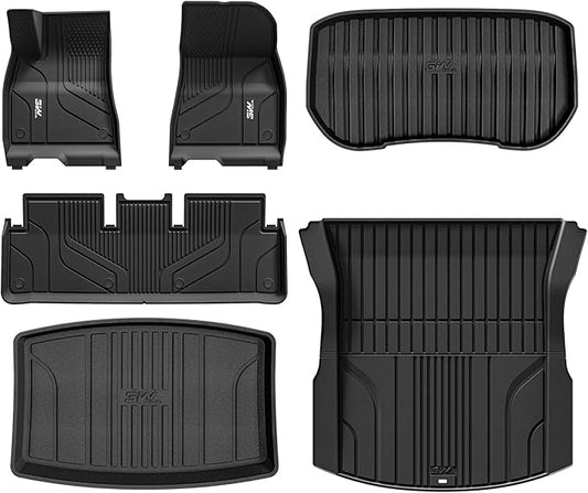 3W Floor Mats and Cargo Liner Fit for 2024 2025 Tesla Model 3 Highland, Full Set Rear Trunk Cargo Liner Mat Accessories Custom Fit Black