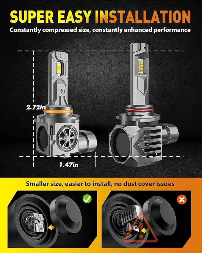 Upgraded H11/H9 Bulbs, 40,000LM 800% Super Brighter, 6500K Cool White, 1:1 Mini Halogen Size H11 H9 Fog/Driving Lights with Cooling Fan, Plug and Play, Pack of 2
