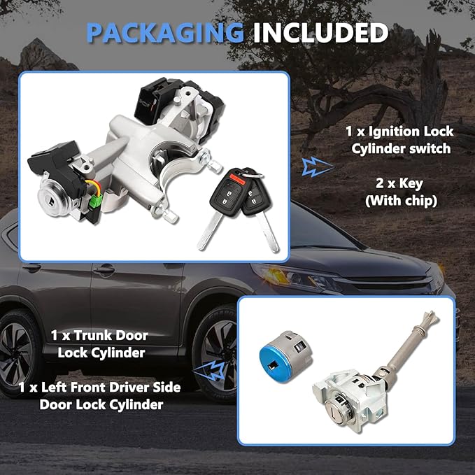 RAMATA Ignition Switch Lock Cylinder with Key (with Blank Chip) Compatible with 2014 2015 Honda CRV (Ignition Chip: 47,Frequency: 313.8mHz)