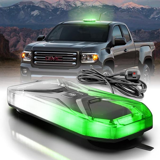 Agrieyes Magnetic Strobe Light for Trucks, 68 LED Amber Emergency Light Bar for Vehicles, Smoked LENS Beacon Flashing Warning Security Caution for Plow Snow Trailer Safety Waterproof White Green