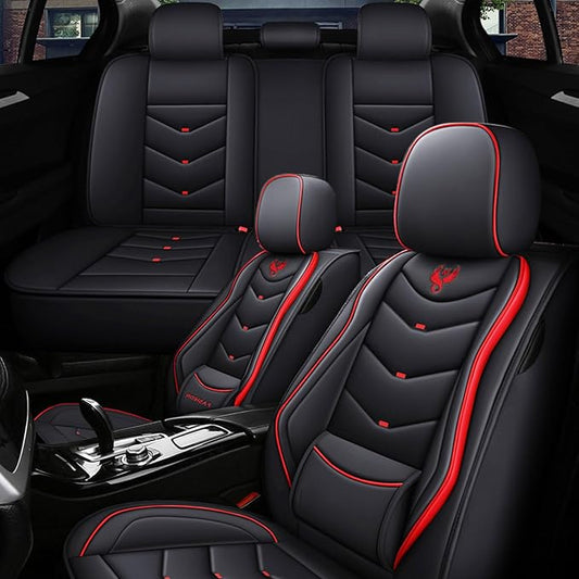 5 Seat Covers for Honda Civic 2003-2026 Leather Waterproof Breathable Car Seat Covers, Interior Accessories Seat Cover Cushion Airbag Compatible (Black&Red, Standard)