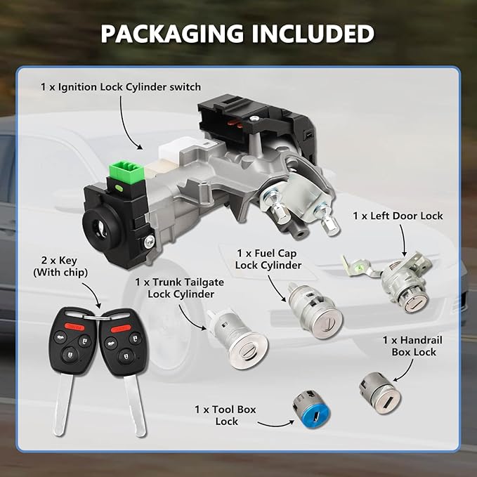 RAMATA Ignition Switch Lock Cylinder with Key (with Blank Chip) Compatible with 2003 2004 2005 Honda Accord (Ignition Chip: 48,Frequency: 315mHz)