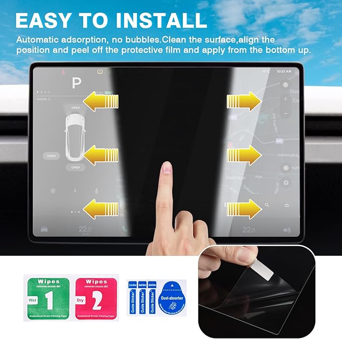 [Upgrade] 2 Pack Tesla New Model Y Juniper 2025~2026 / 2024~2025 2026 Model 3 Highland Screen Protector [No Glare & Fingerprint] 15.4-Inch Front & 8-Inch Rear Touchscreen Tempered Glass Protector Accessories