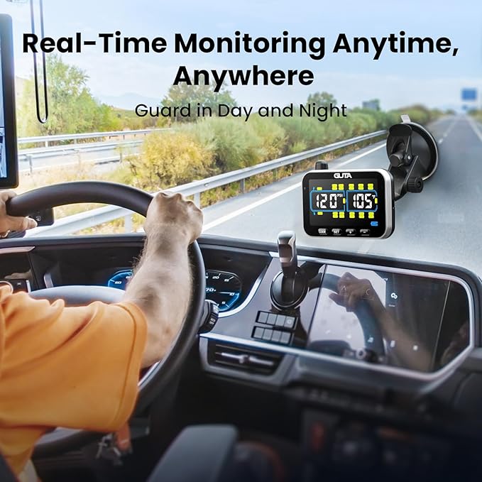 GUTA Tire Pressure Monitoring System, RV Trailer TPMS with 12 Flow Thru Sensors & Color LCD Display, 6 Alert Modes, Signal Booster, Long-Distance Sensing, for Trailer, Trucks, Motor Home (0-188 PSI)