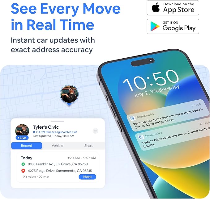 Real-Time OBD2 GPS Car Tracker – $12/Month with 14 Day Free Trial – Plug & Play Device for Families, Teens & Businesses with Trip History, Driving Alerts & GeoFence – Accurate, Easy Setup