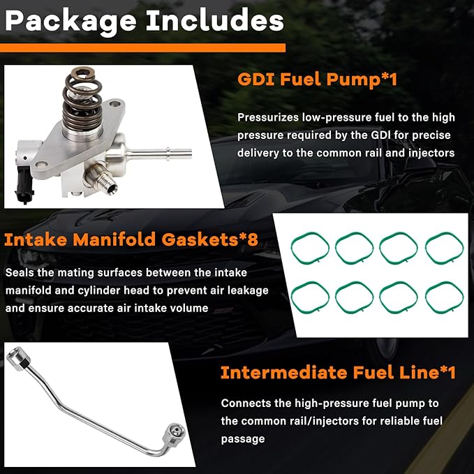 GDI High Pressure Fuel Pump Kit 12697966 Compatible with 2014-2020 Chevy Tahoe Silverado Suburban Express GMC Sierra Yukon Cadillac W/ 12677004 Intermediate Fuel Pipe& 12626354 Intake Manifold Gaskets