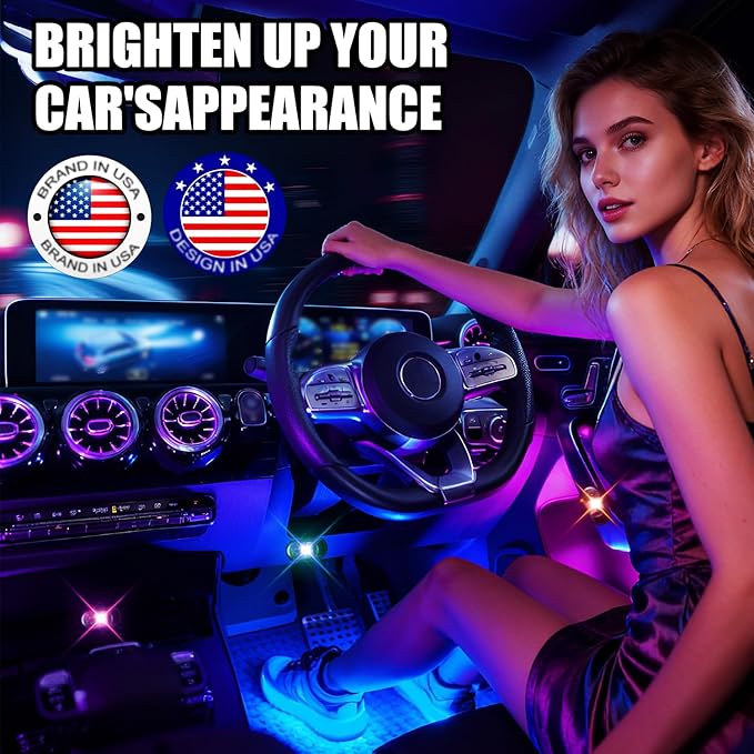 Upgraded 4LEDs Wireless LED Strobe Lights with Remote Control, High Brightness 8 Colors Type-C Charge IP65 Waterproof Anti-Collision Warning Lights for Car Interior Drone Bike Halloween Christmas Day