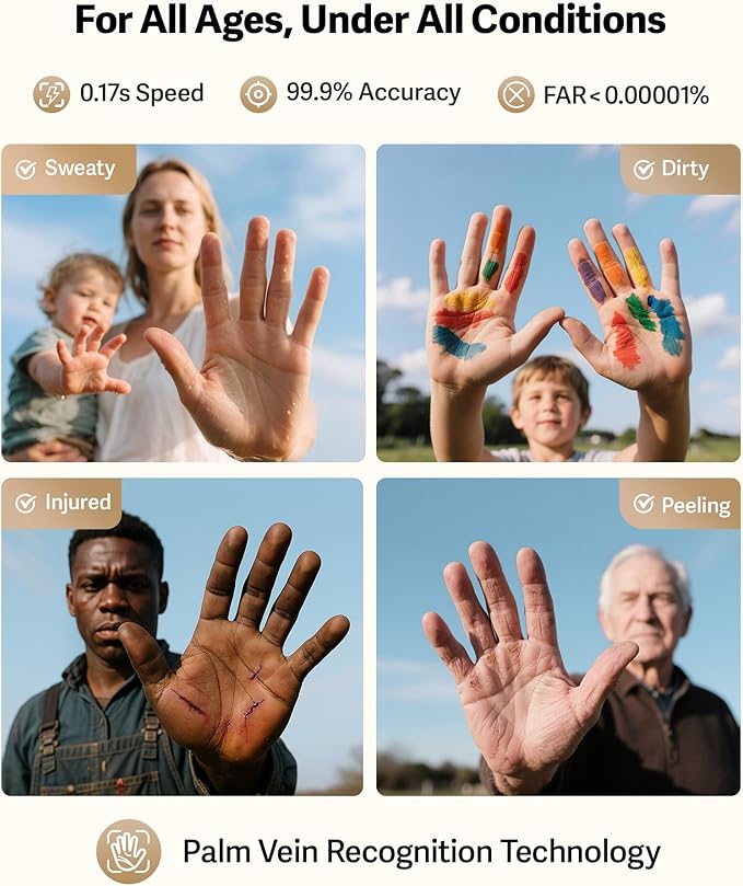 Lockin Veno Pro Smart Deadbolt Lock with 2K 180° Security Camera & Video Doorbell, AI Local Storage, Palm Vein & Fingerprint Keyless Entry, Front Door Smart Lock with Built-in Wi-Fi, App Control