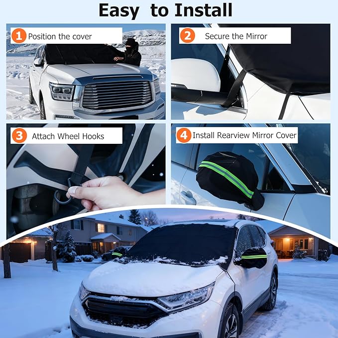[2025 Upgraded Windshield Cover for Ice and Snow [Full Coverage Winter Protection]-Heavy Duty Car Snow Cover, Against Snow, Ice, Frost and Water, Suitable for Cars, SUVs, and Trucks-Large