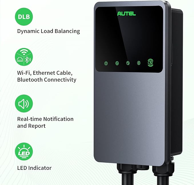 Autel MaxiCharger Home Electric Vehicle (EV) Charger, up to 40 Amp, 240V, Level 2 WiFi and Bluetooth Enabled EVSE, NEMA 6-50 Plug, Indoor/Outdoor, 25-Foot Cable with Separate Holster, Dark Gray