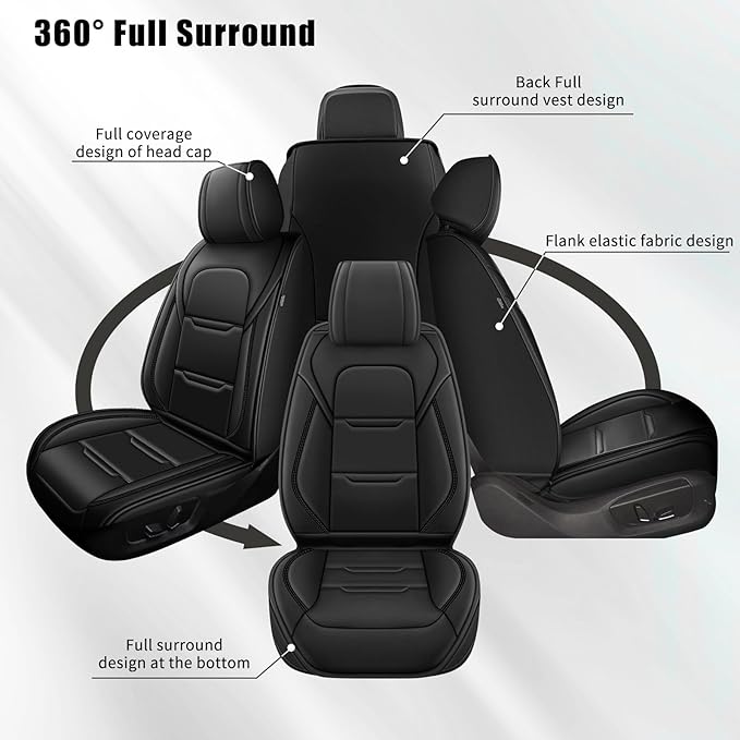 YORKNEIC Seat Covers for Jeep Compass 2012-2025 2026: 2 Row 5 Seat Full Set Faux Leather Car Seat Covers Waterproof Car Seat Protectors with Airbag Compatible Cushion(5 Seat Full Set,Black)