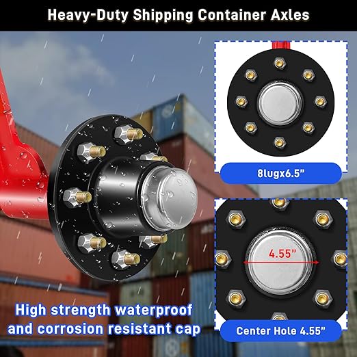 2 Pack Shipping Container Wheels 8-Lug Kit, Heavy-Duty Shipping Container Axles with Ratchet Tie Down for Up to 40ft Containers