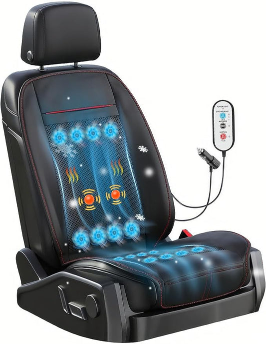 2025 Upgraded Ventilated Cooling Car Seat Cover, 12V 3-in-1 Cooling Car Seat Cushion with Massage & 3 Temp Modes, Front Seat Cooler Universal Fit for SUV/Truck Summer Accessories (Black)