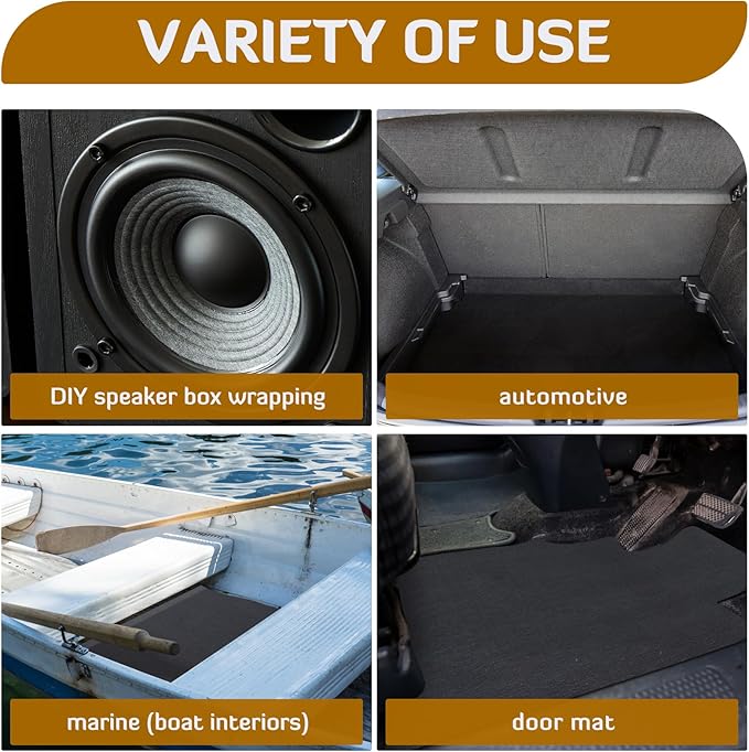 Nuanchu 25.8 sq ft 47.2 x 78.7 in Black Underfelt Carpet with Adhesive Back for Speaker Sub Box, Underfelt Carpet for RV, Boat, Marine, Auto, Truck, Car Trunk, Door Liner, Desk