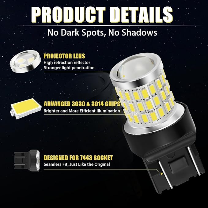 iBrightstar 7443 LED Bulb White, 7440 LED Reverse Light Bulbs Super Bright for Backup Lights Daytime Running Lights Parking Lights, 2 Pack