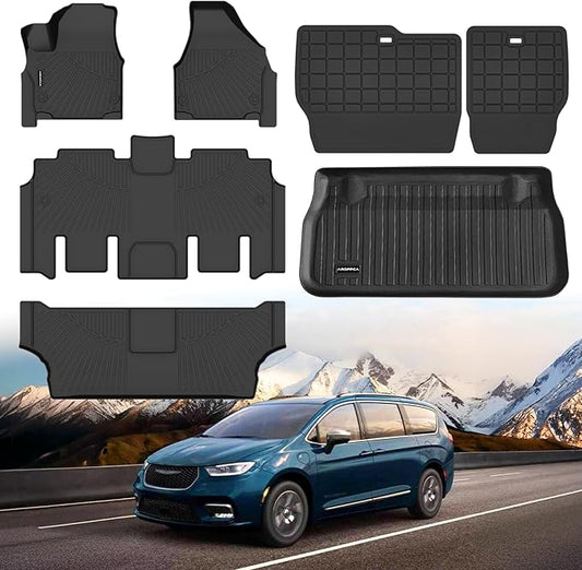 All Weather Car Floor Mats for Chrysler Pacifica 2017-2025 Gas 7 Seater Touring (Non Hybrid & Non Pinnacle)/2020-2025 Chrysler Voyager, Cargo Liner with Backrest Mat for 2025 Pacifica Accessories