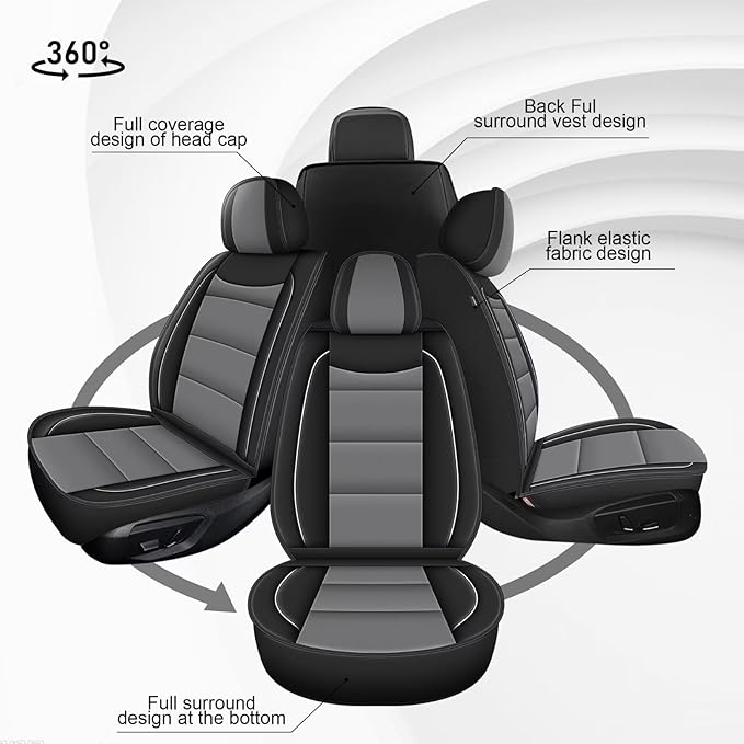 YORKNEIC Car Seat Covers Front Set fit for Jeep Grand Cherokee 2005-2025 2026, Waterproof Leather Breathable Seat Covers Minimalist Luxury Easy Install Full Protection (2 Front Set, Black&Gray)