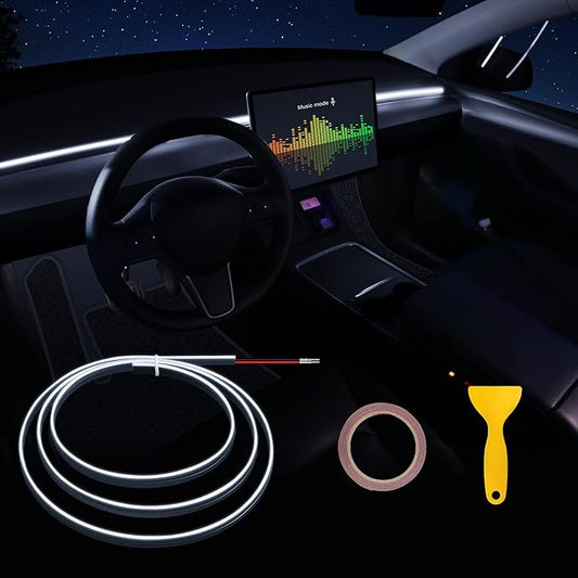 Acrylic Interior Car LED Strip Light with 6mm Sewing Edge - 43.3 inches Ambient Lighting Kits, Neon LED Strip Light(110CM/43.3IN, White)
