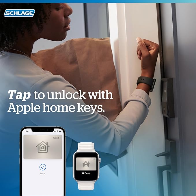 Schlage Encode Plus Smart Wi-Fi Lock for Front Door, Keyless Entry Deadbolt, Unlock with Apple Watch, Built-in WiFi and App Control, Easy Install, Alexa & Apple HomeKit Compatible, Matte Black