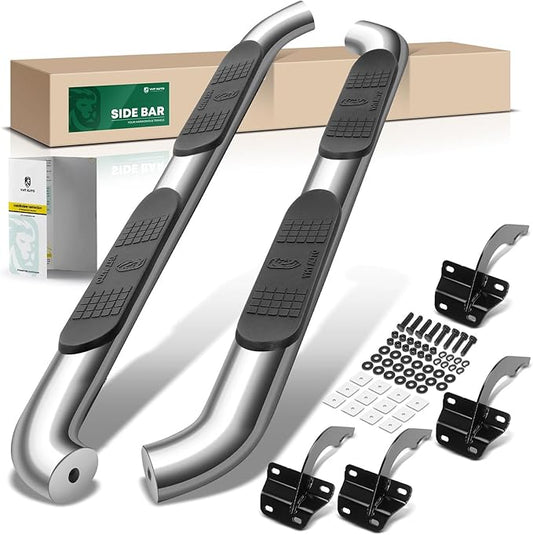 YHTAUTO 4 Inch Running Boards Side Steps Fit Ford F-150 2015-2024 F-250/F-350 Super Duty 2017-2024, Standard/Regular Cab, Oval Bent Ends Stainless Steel Polished Chrome, Truck Cab Side Step Rails