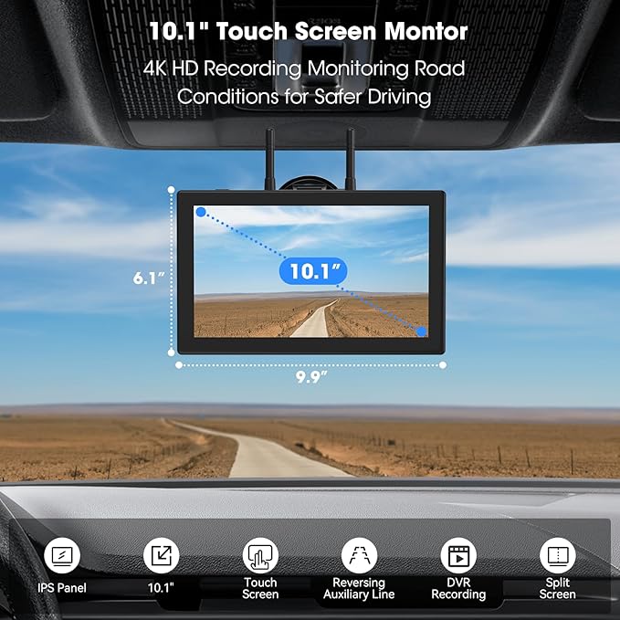 2 Portable Wireless Backup Camera for RV, 1 Min Install Solar Magnetic Camera, 10.1" Large Screen Monitor Backup Camera for Car, Auto-Sleep,DIY Guide Lines 1080P Trailer Camera for Truck,5th Wheels