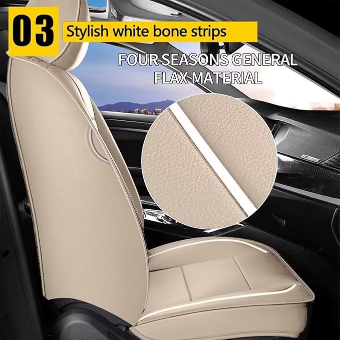 YORKNEIC Car Seat Covers Front Set fit for Jeep Cherokee 2014-2023, Waterproof Leather Breathable Seat Covers Minimalist Luxury Easy Install Full Protection (2 Front Set, Beige)